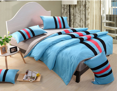 廠家直供 鑫燕子布業(yè)運(yùn)動(dòng)風(fēng)素色條紋全棉四件套，舒適床品新選擇